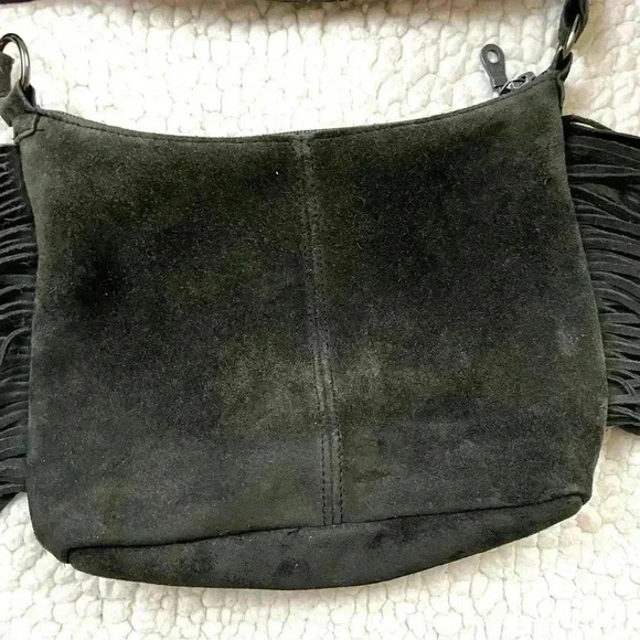 Minnetonka Dark Gray Boho Soft Suede W/ Fringe Adjustable Strap Crossbody Bag - Picture 9 of 15